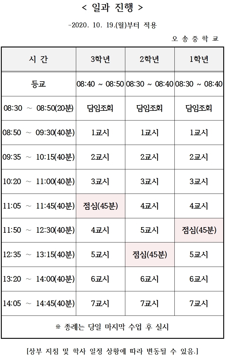 일과진행(2020.10.19(월)부터 적용)