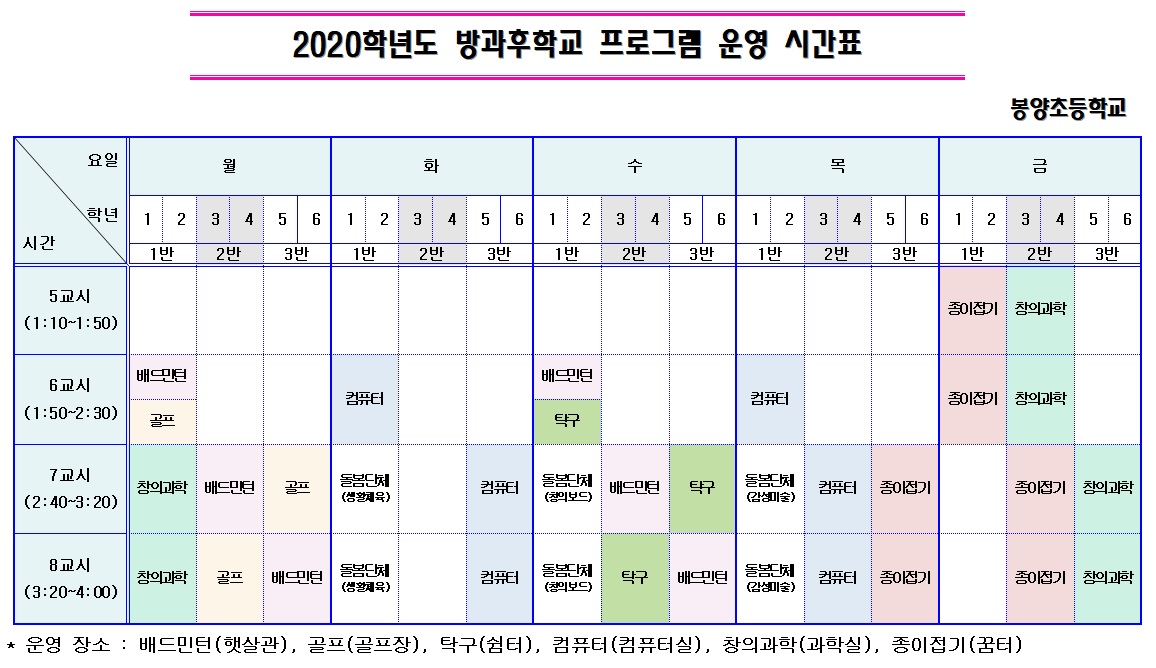 2020년 방과후시간표