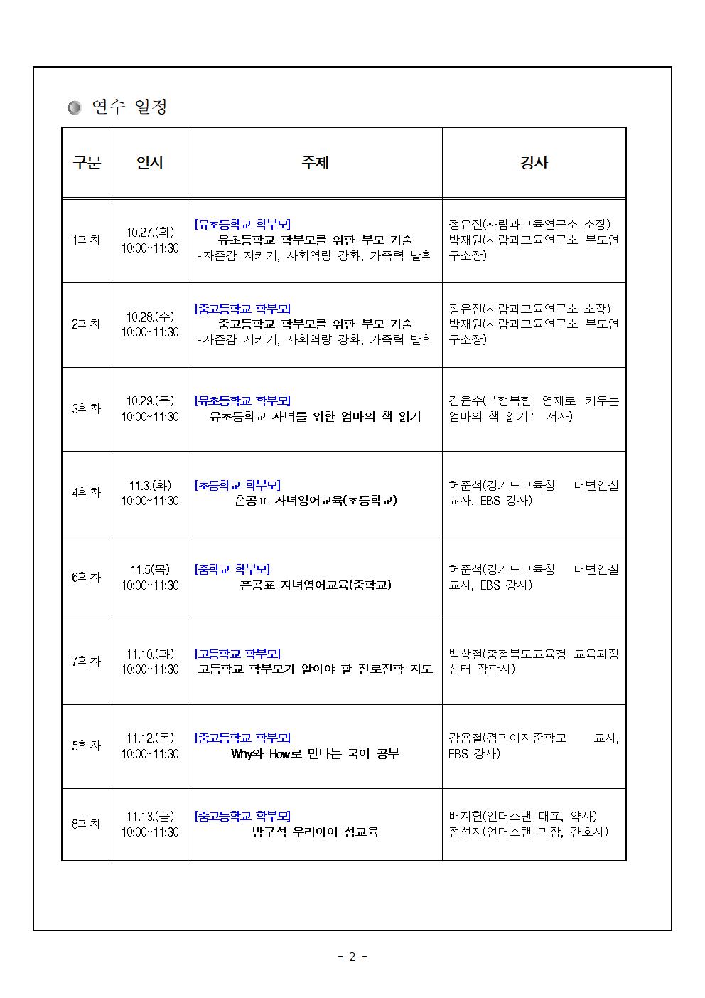 가정통신문(온라인 학부모 배움길 연수 2기 신청 안내)002