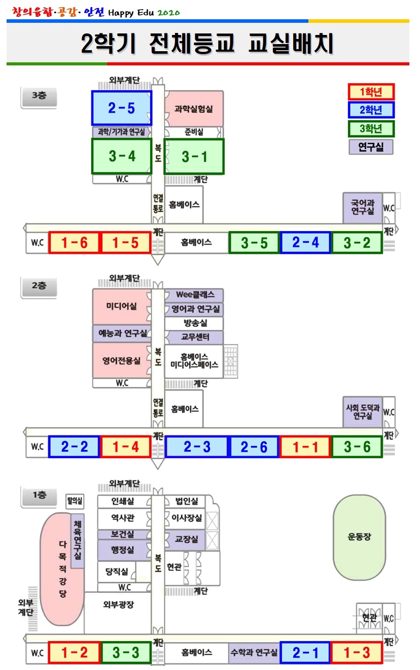 코로나19 대응 2학기 교실배치(전체등교)