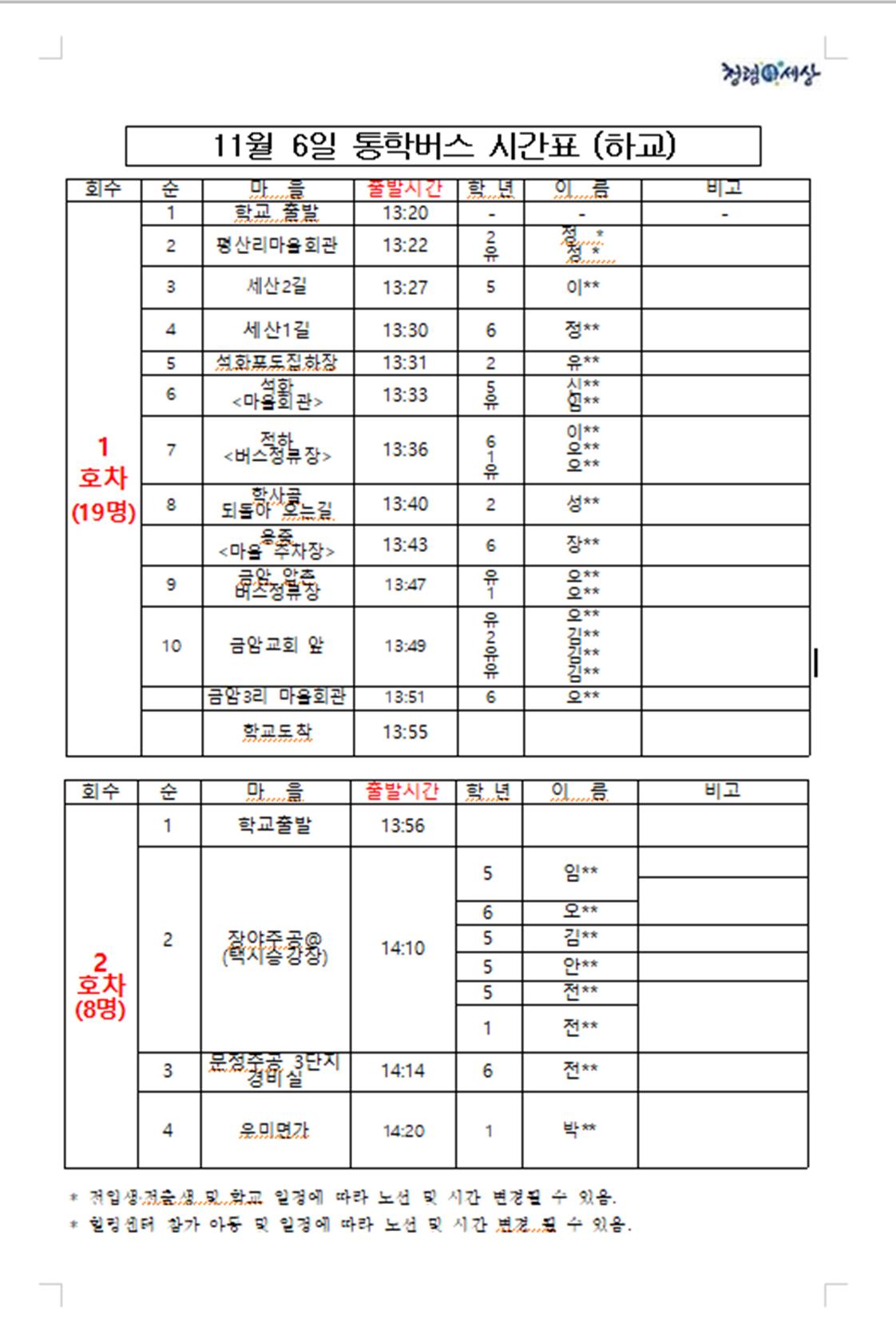 11월 6일 노선