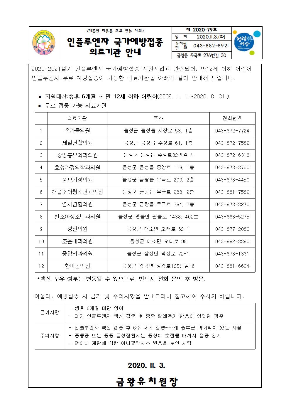 2020. 인플루엔자 국가예방접종 의료기관 안내(1)001