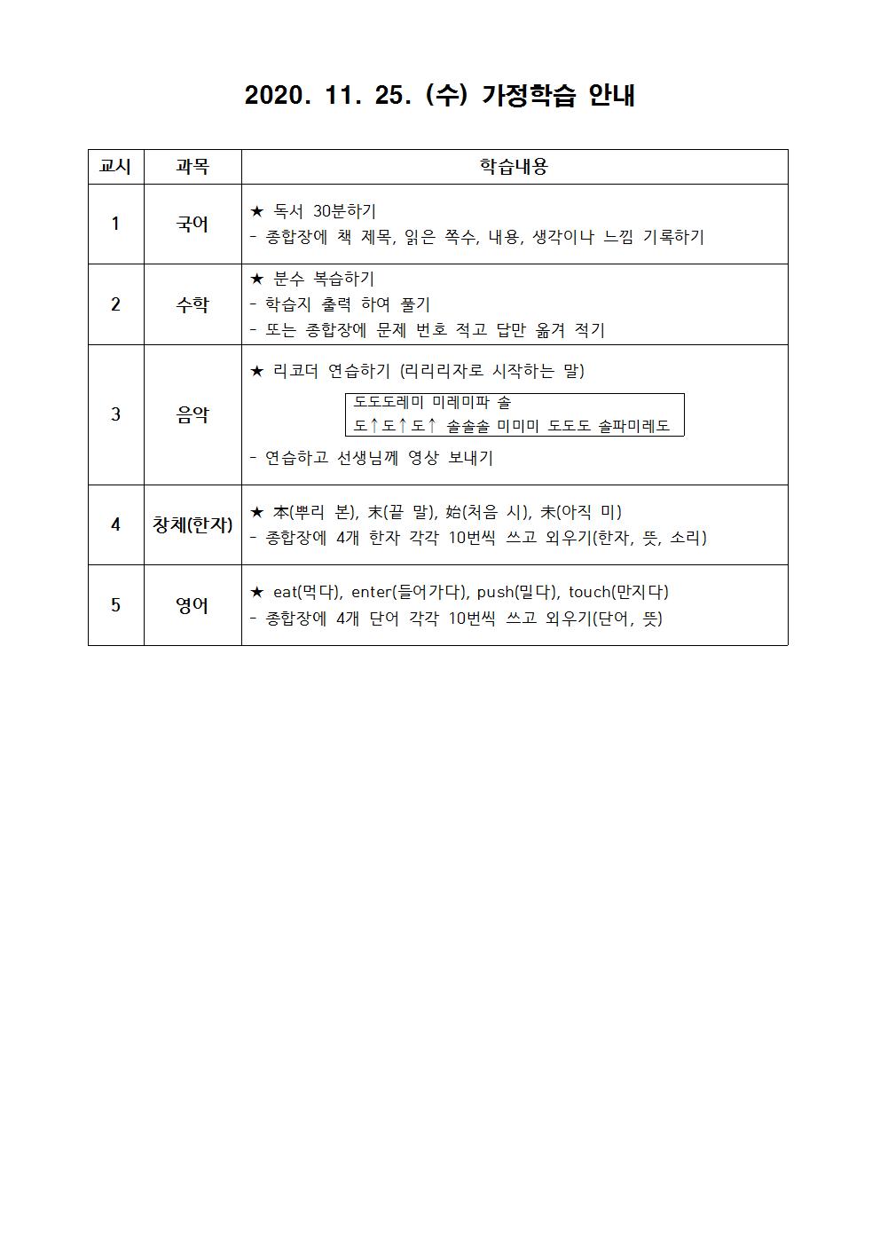 2020.11.25.(수) 가정학습 안내001