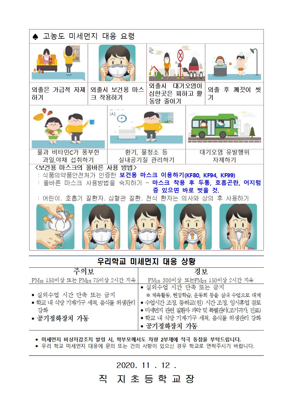 고농도 미세먼지 대응요령 가정통신문(직지초_hwp002