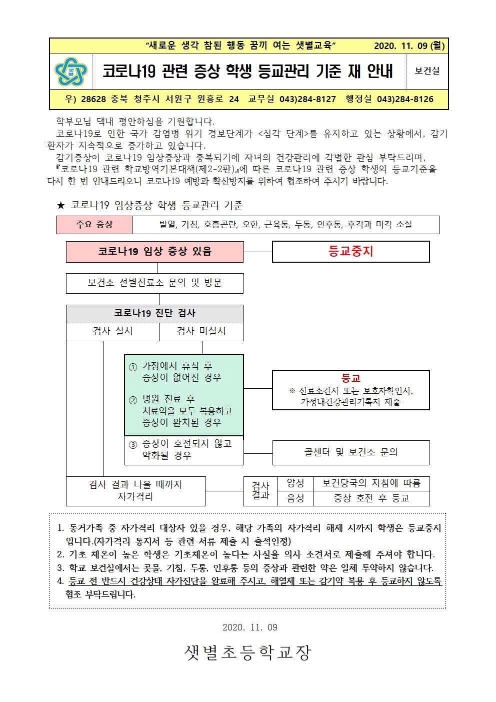 코로나19임상증상등교관리기준재안내(샛별초)001