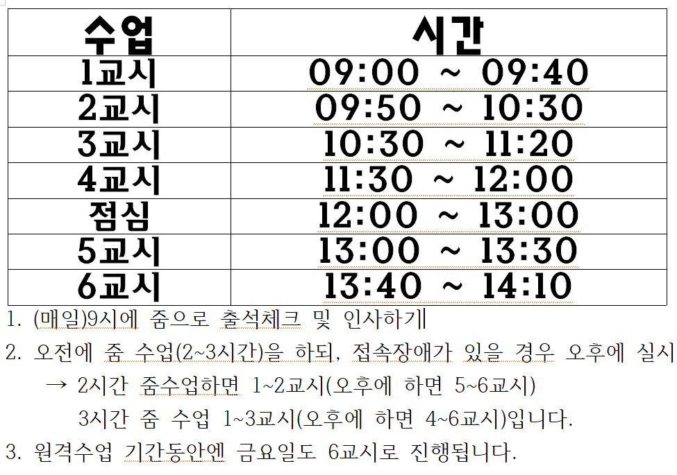 원격수업 일정 안내