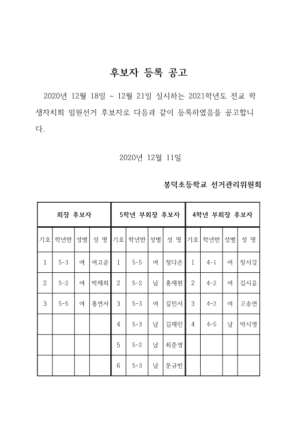 2021. 전교학생자치회 임원선거 후보자 등록 공고(업로드용)