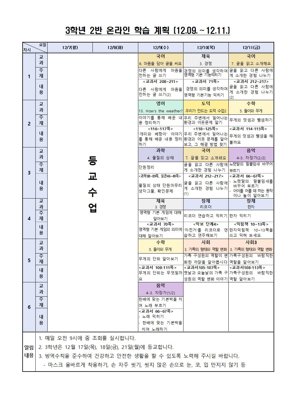 3학년 2반 온라인 학습 계획(12월 2주)001001001