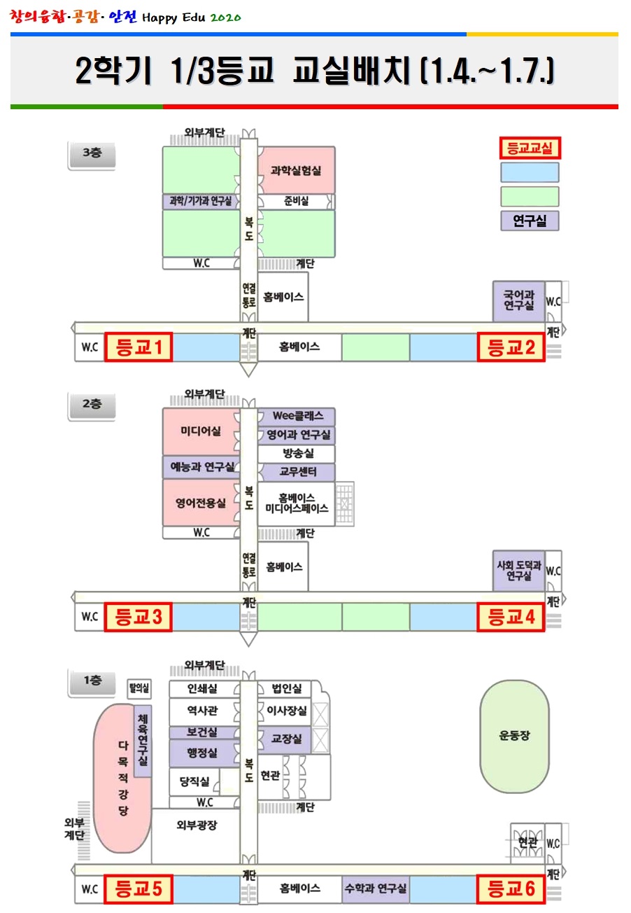 코로나19 대응 2학기 교실배치(1.4.~1.7.)