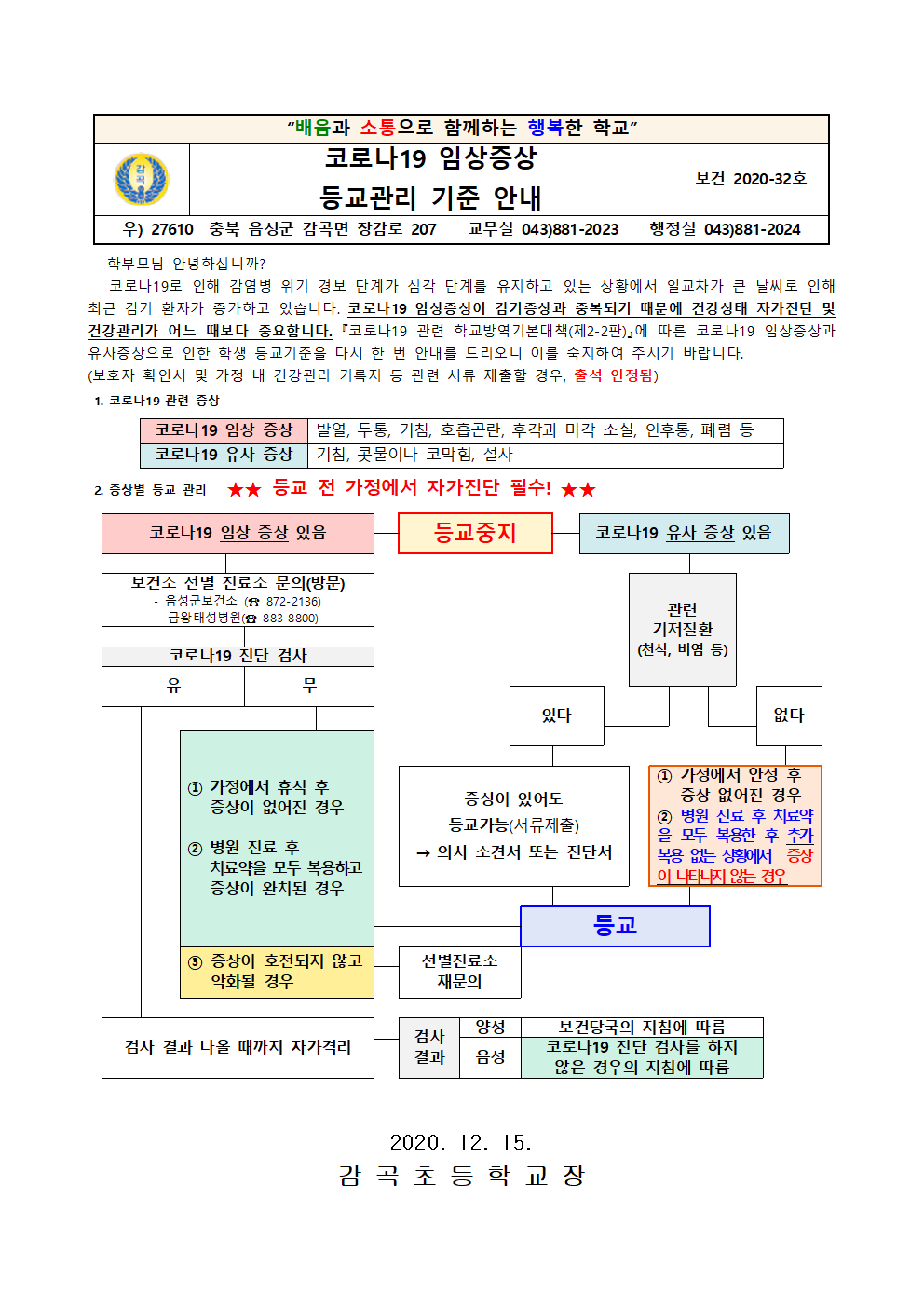 32호(코로나19 임상증상 등교관리 기준 안내)001