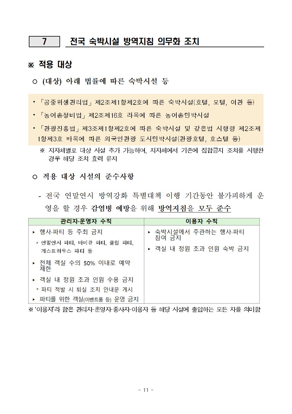 전국 연말연시 방역 강화 특별대책 이행을 위한 방역 조치사항 안내011