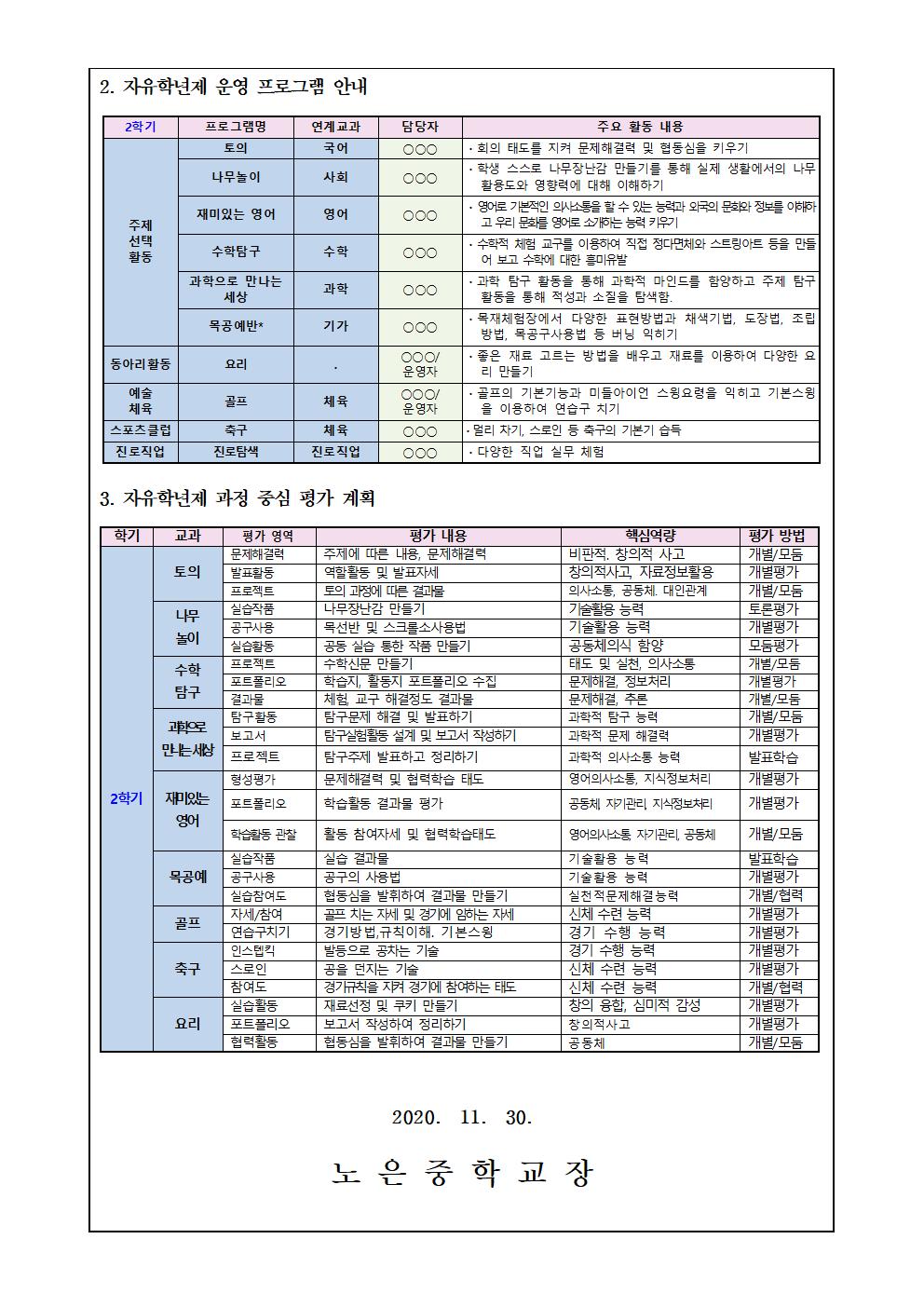 2020. 자유학년제 평가 안내 가정통신문002