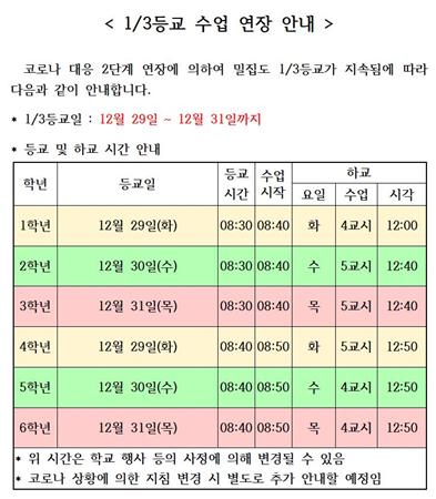 3분의 1 등교 수업 연장 안내