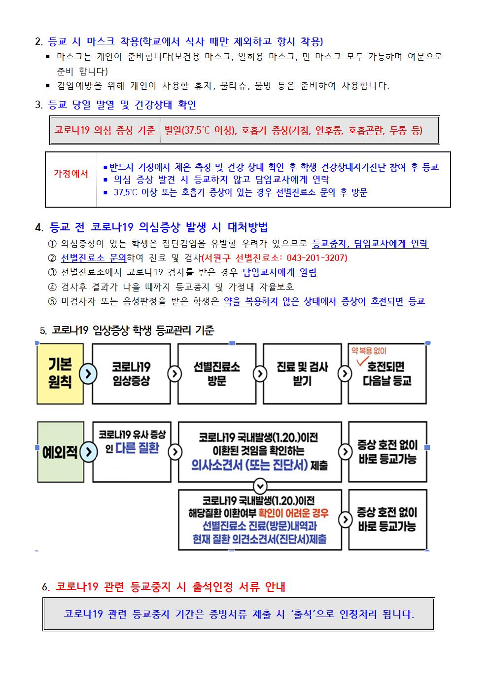 2021. 신학기 대비 코로나19 예방 및 출석인정 서류 안내 가정통신문002