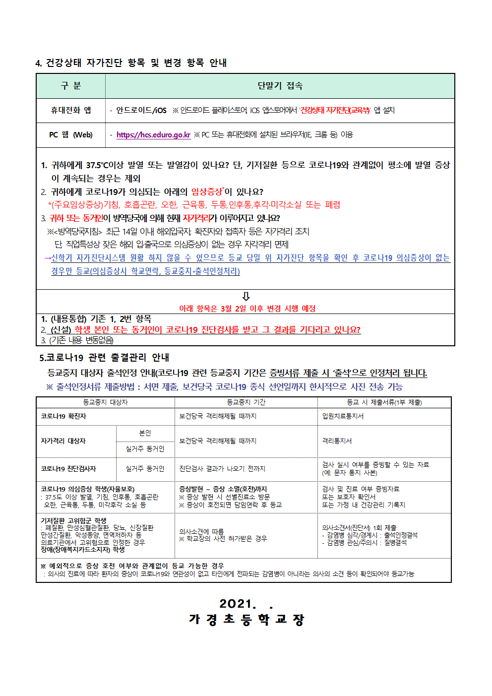 코로나19 대응 학생 등교방법 안내002