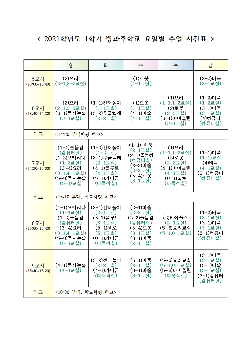 2021. 1학기 방과후 프로그램 운영 안내 가정통신문002