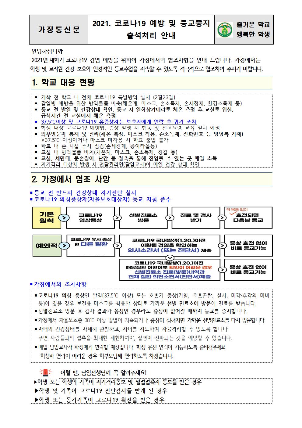 코로나19 예방 및 등교중지 출석처리 안내001