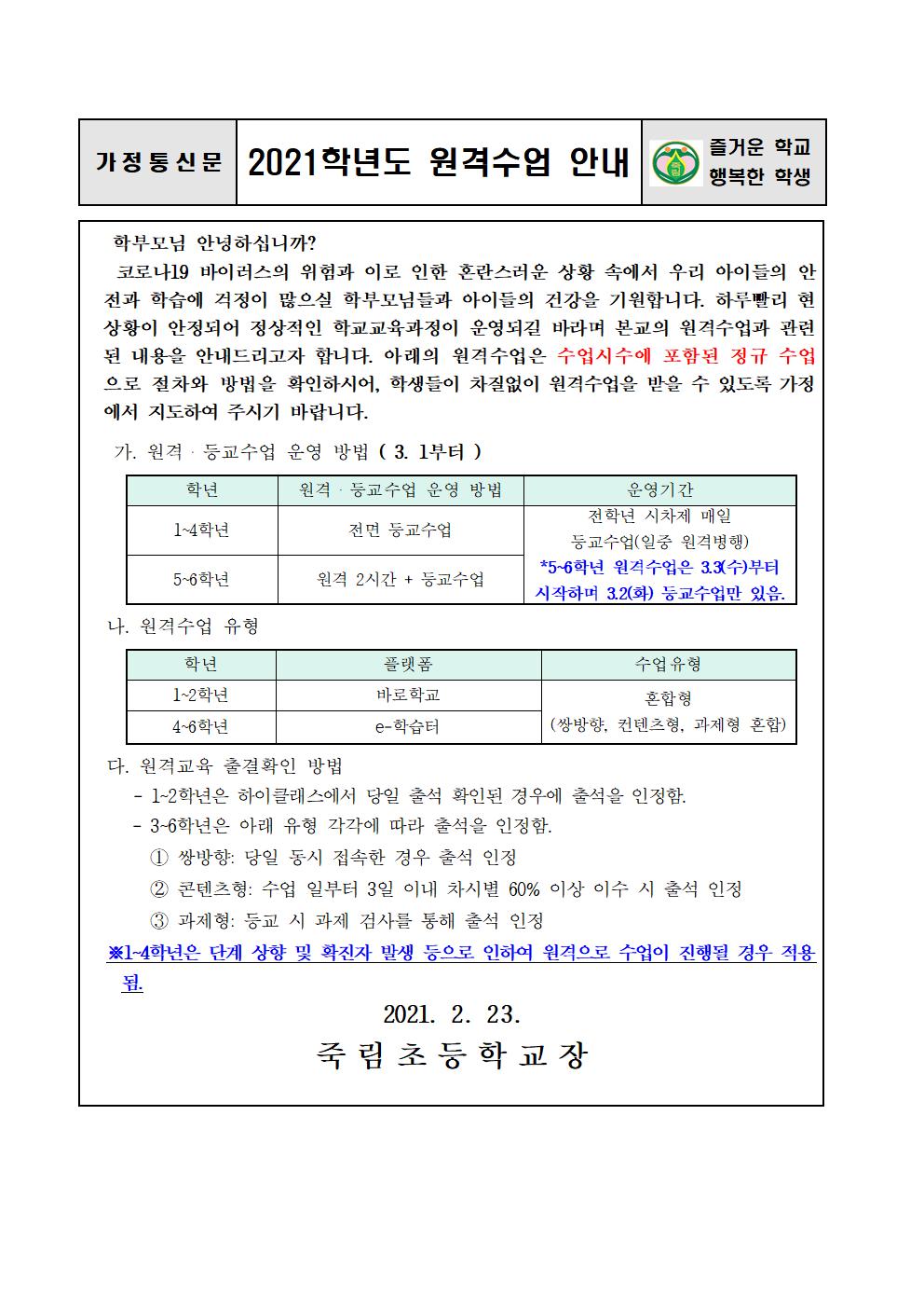 2021학년도 원격수업 안내001