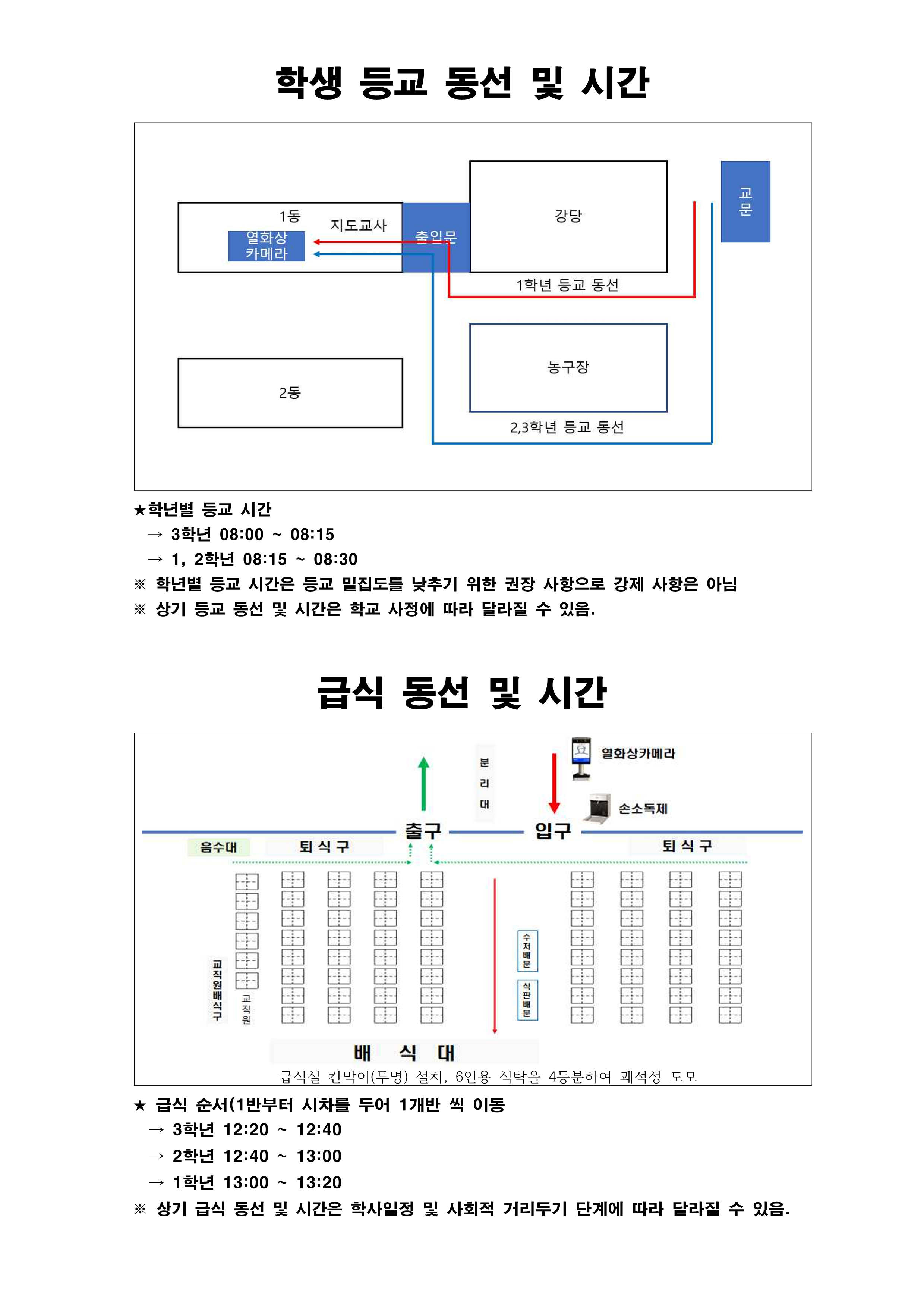 2021. 학생 등교 동선 및 시간, 급식 동선 및 시간 안내