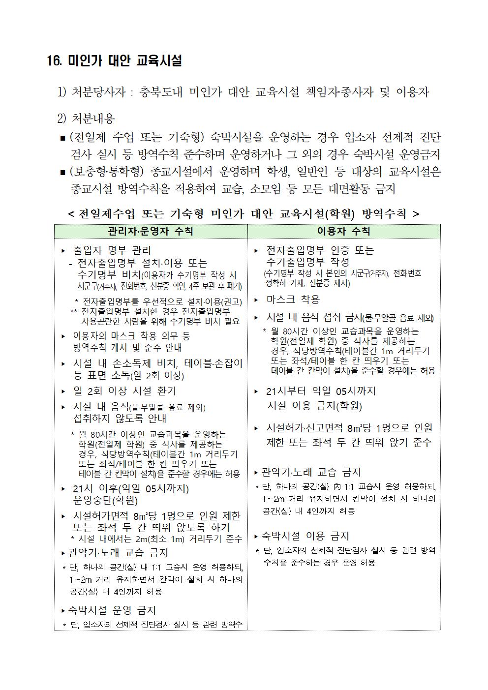 충북 사회적 거리두기 2단계 연장 행정명령 알림002