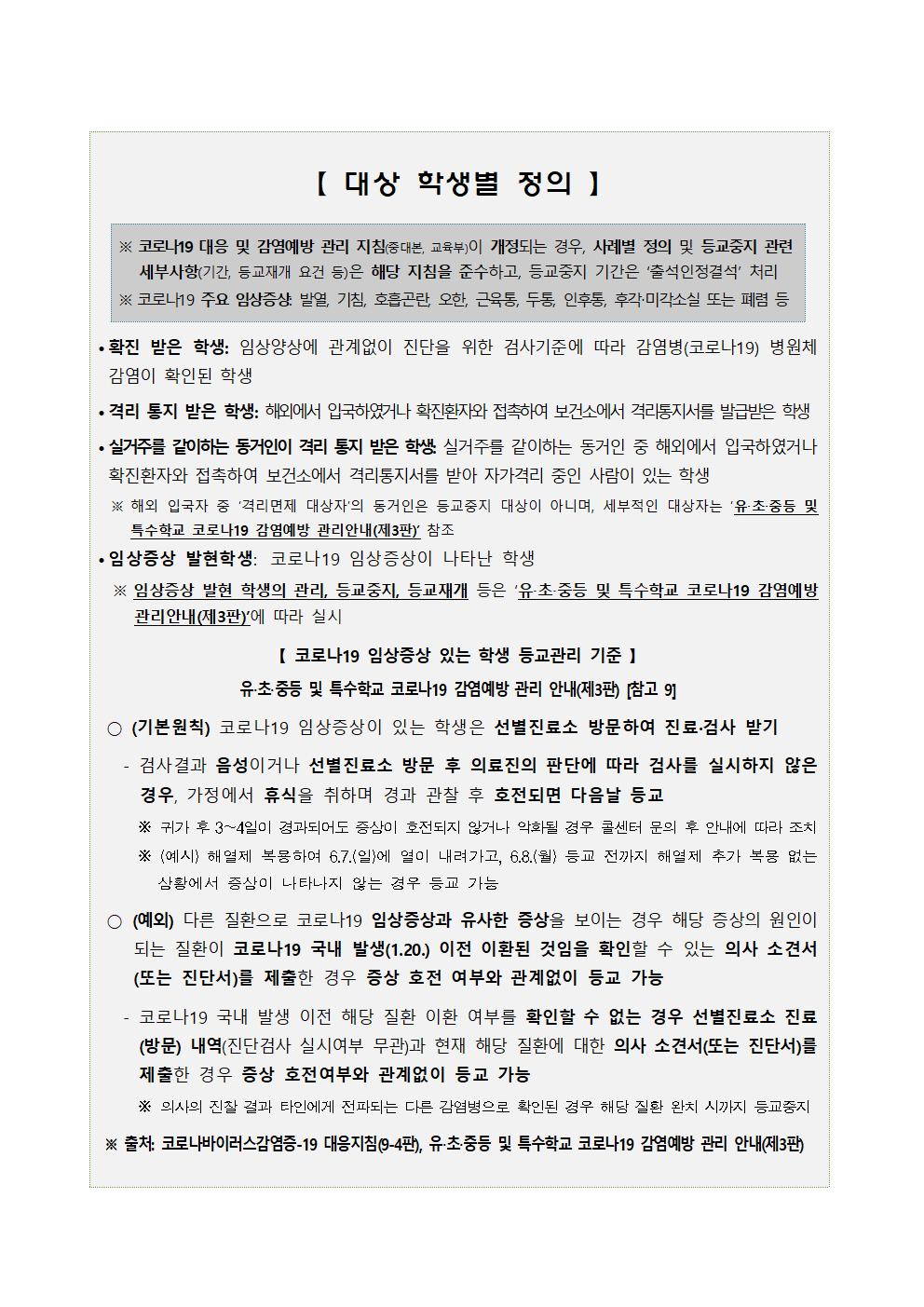 2021학년도 1학기 원격,등교수업 안내 가정통신문003