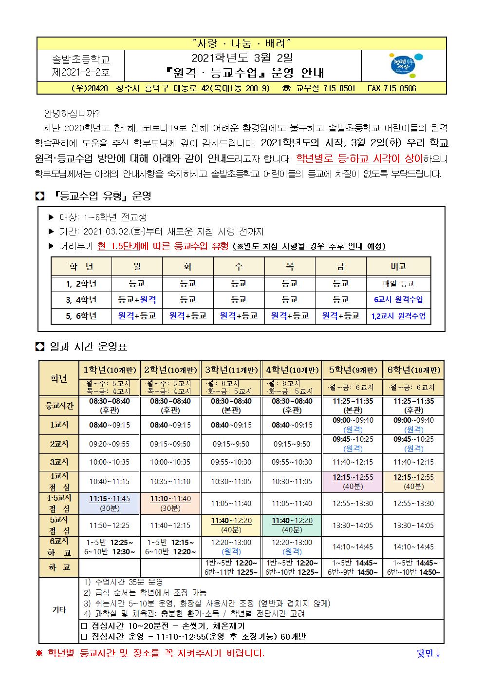 가정통신문(원격수업 및 등교수업 운영 3.2 안내)001