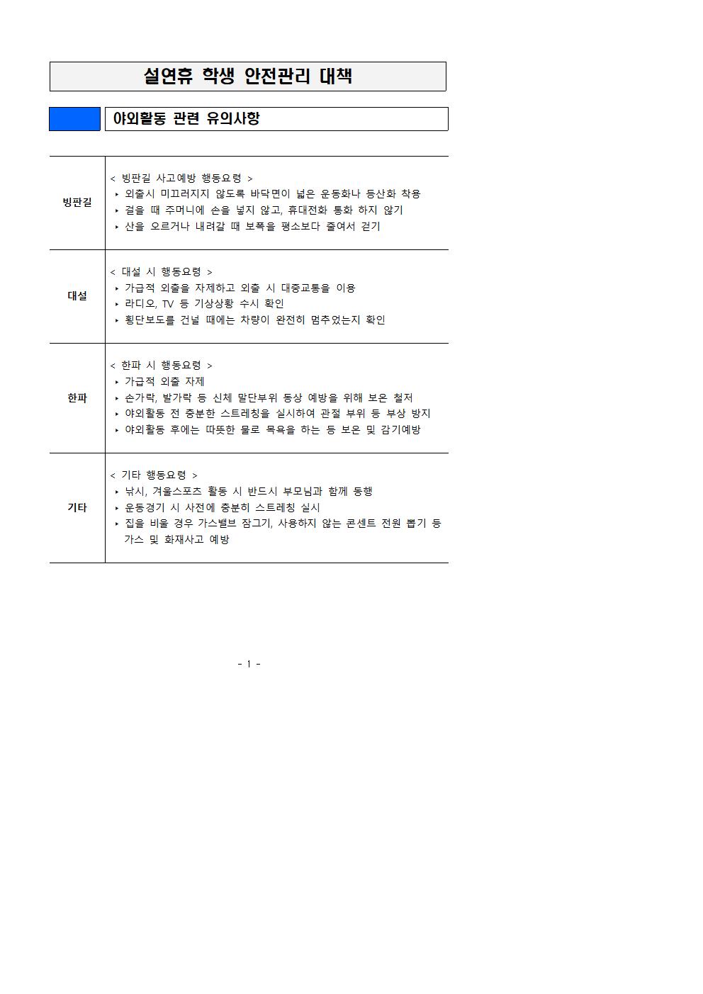 설연휴 학생 안전관리 대책001