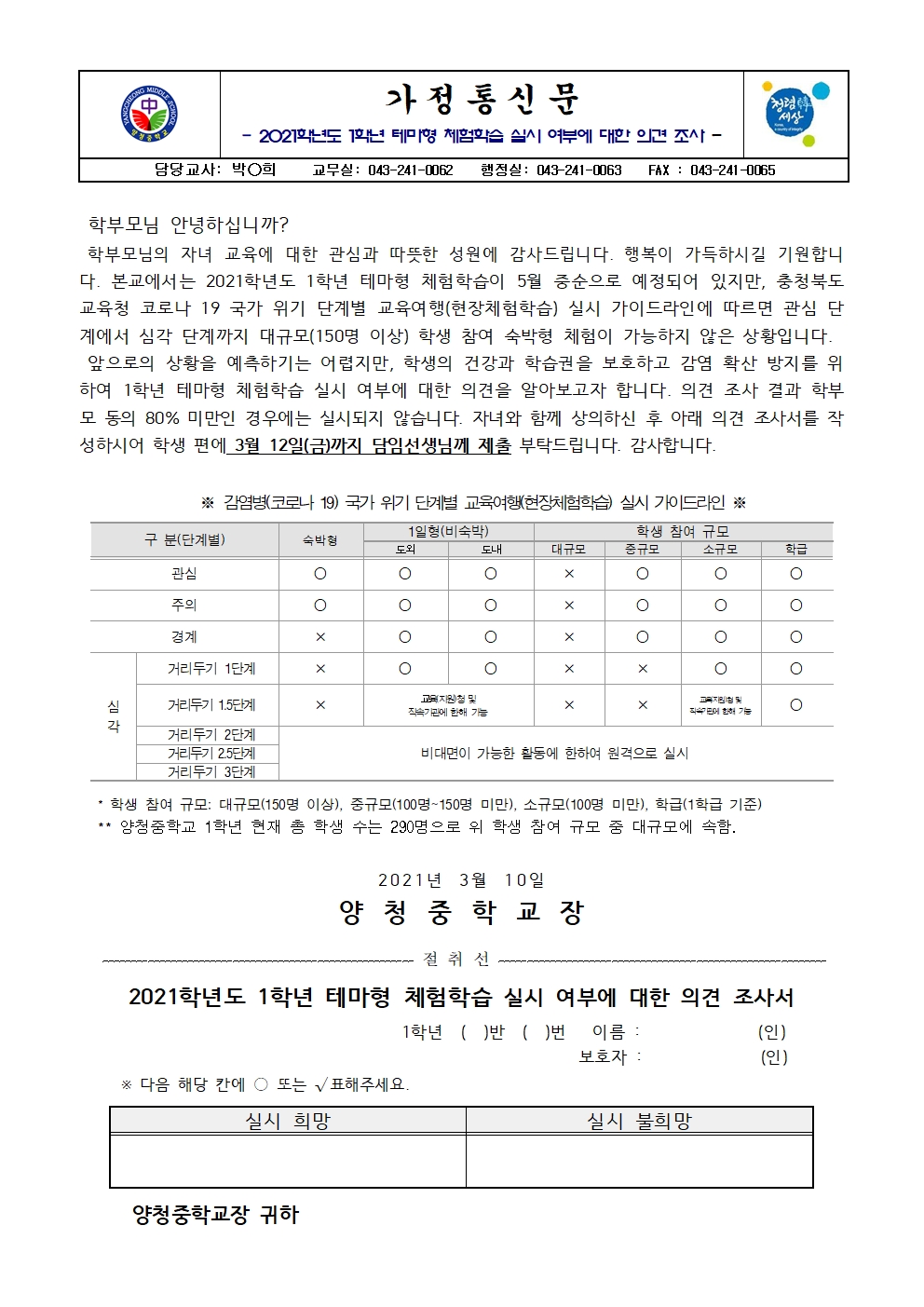 가정통신문 (2021. 1학년 테마형 현장체험학습 희망 조사)001