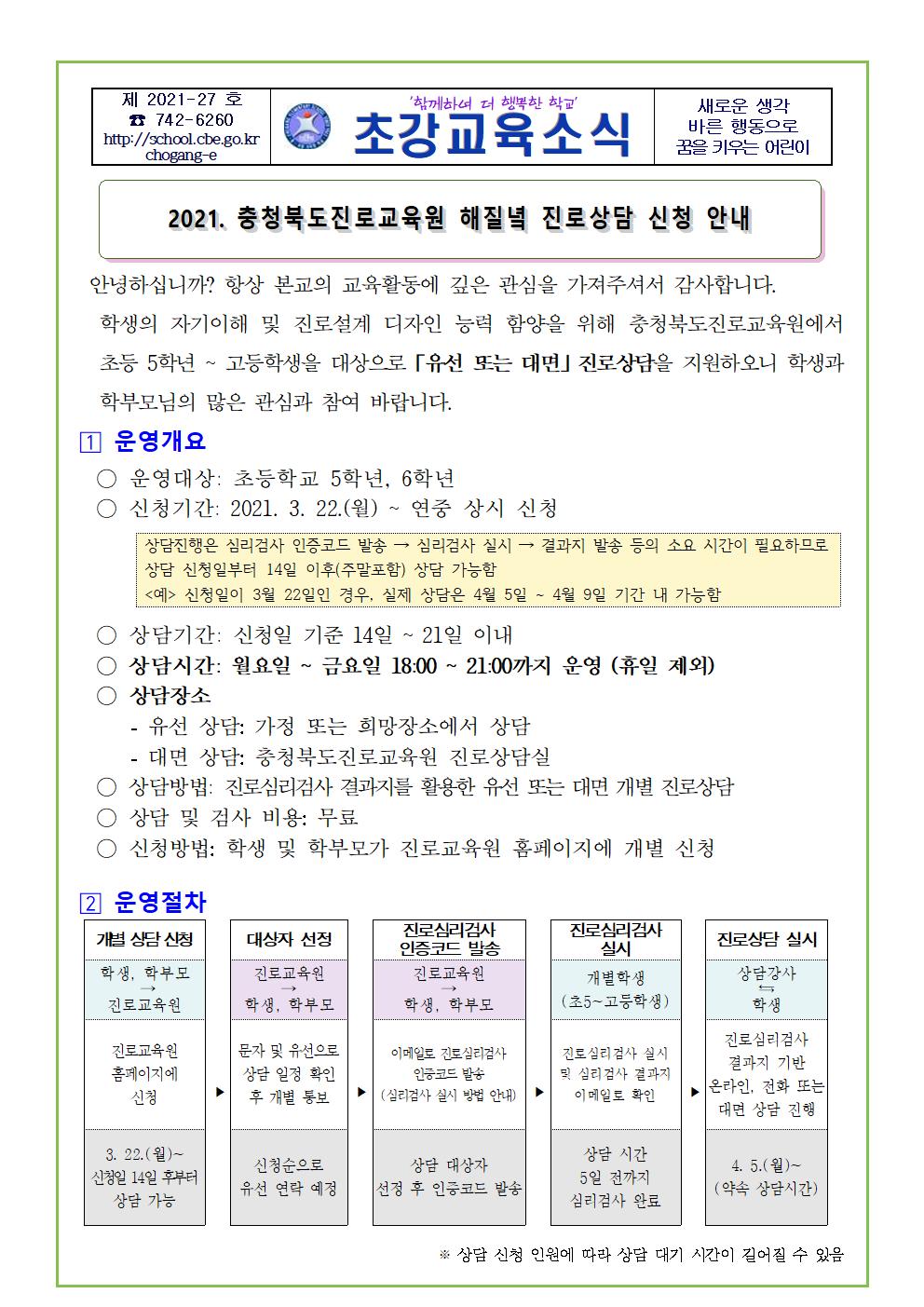 2021. 해질녘 진로상담 지원 가정통신문001