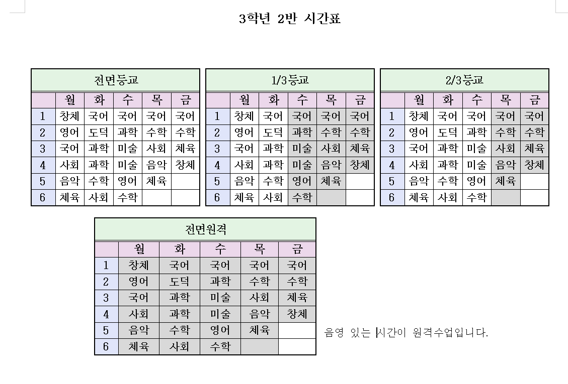 2021. 3학년2반 시간표