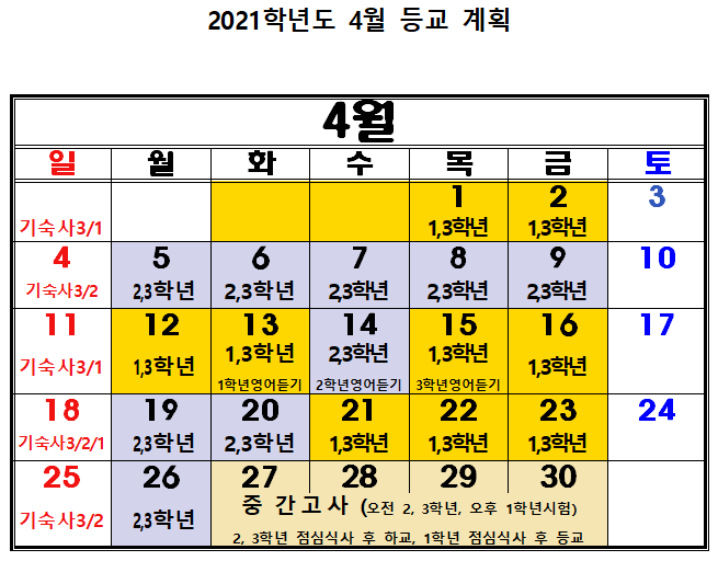 4월 등교 계획