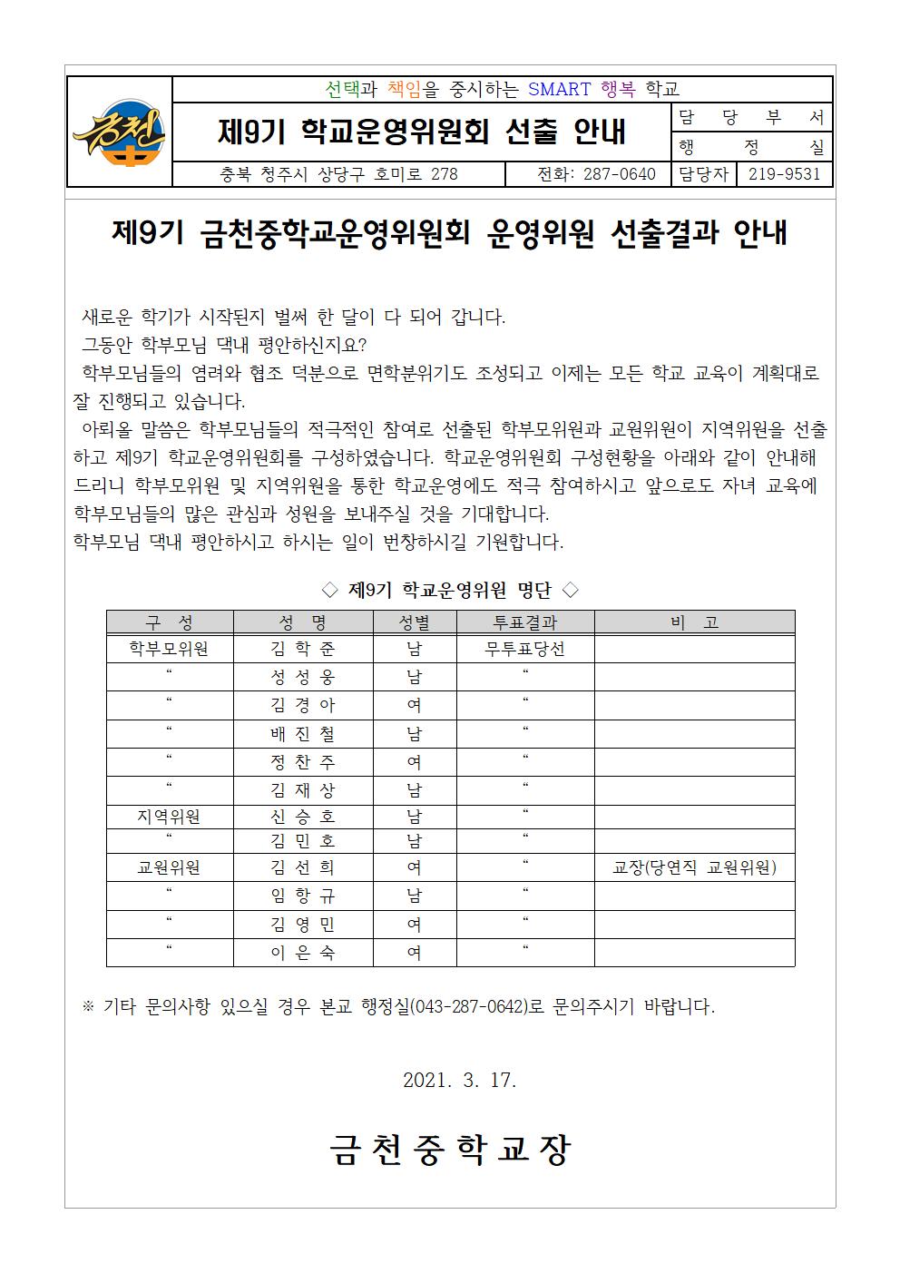 가정통신문(9기 학교운영위원 선출결과)001