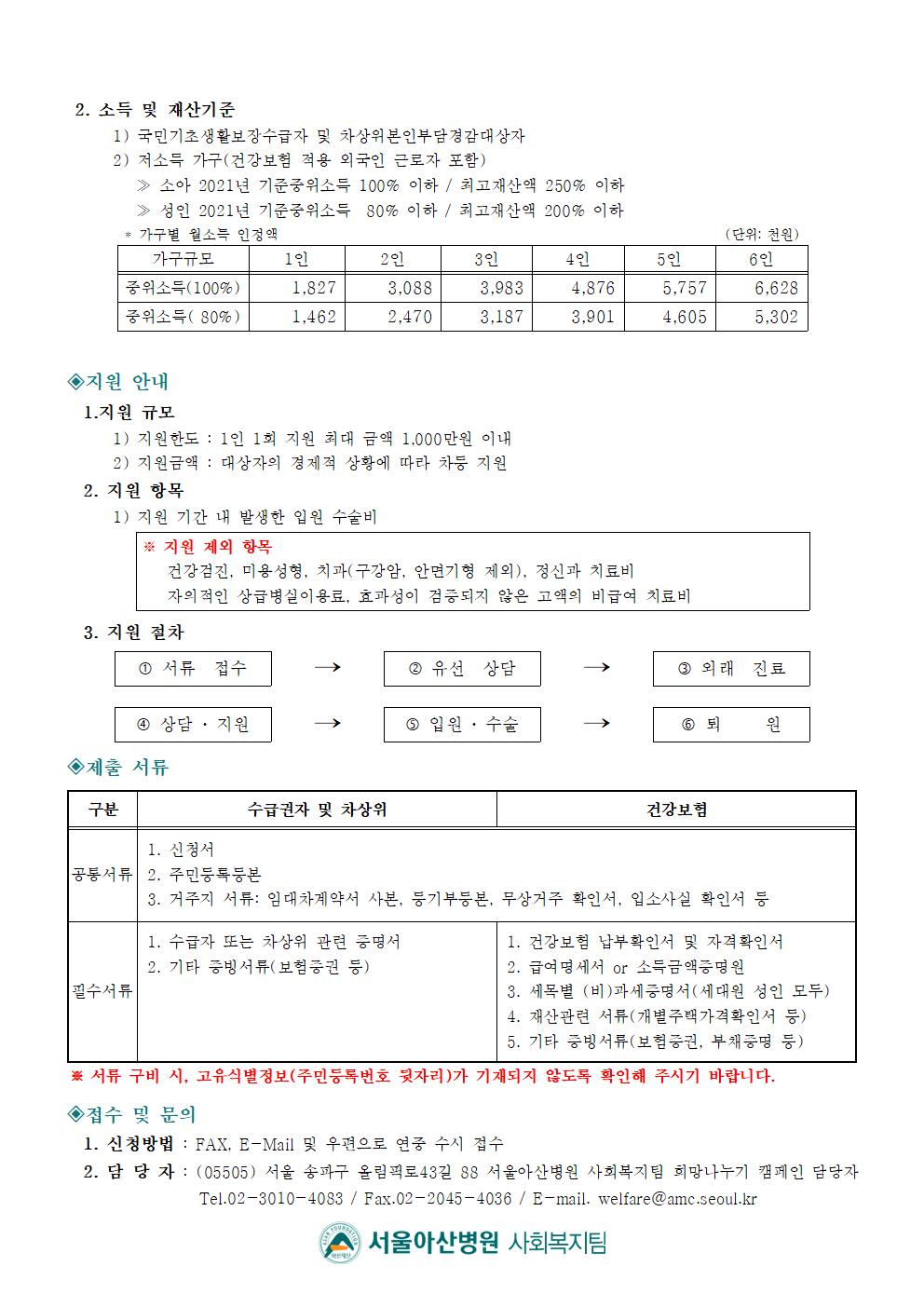 2021. 희망나누기 캠페인 수술치료비 지원 사업 안내문002