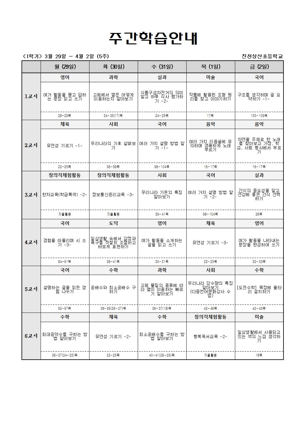 주간학습_5학년_1반_(1학기)3월29일-4월3일(5주)001