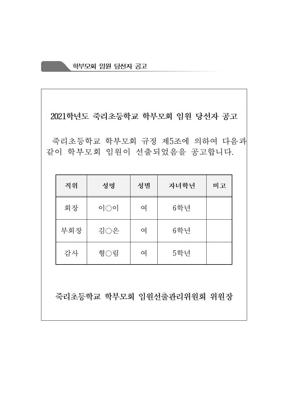 (공지)2021. 죽리초학부모회 임원 당선자공고001