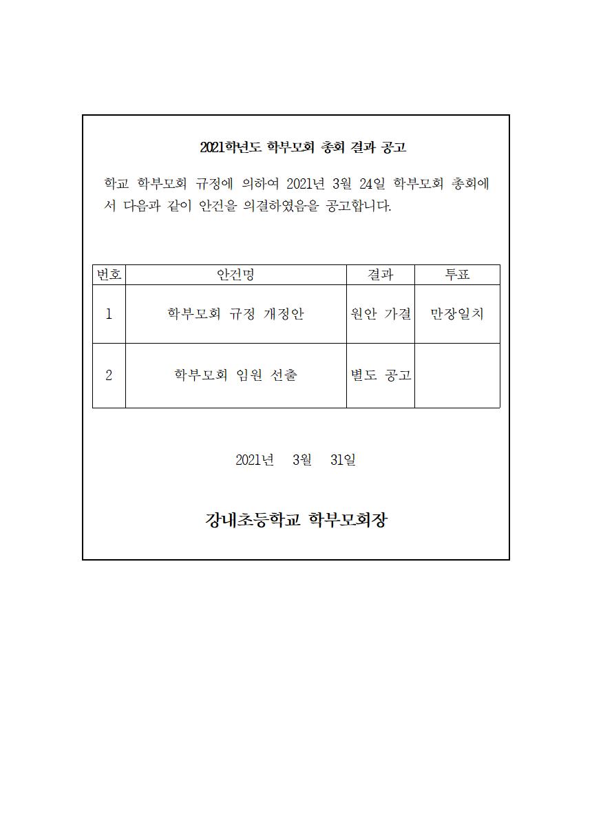 2021. 강내초 학부모회 총회 결과 공고001