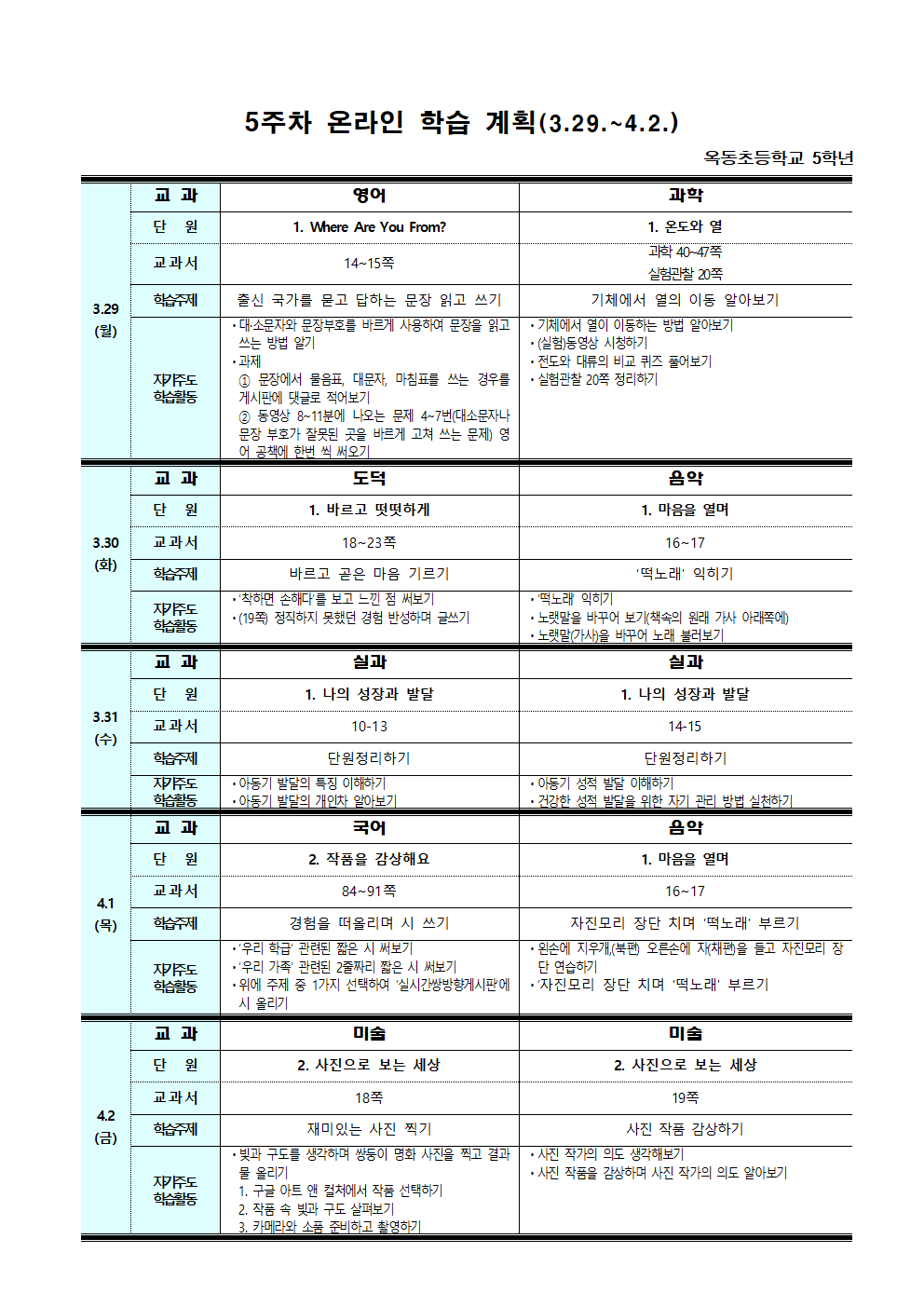 (3.29-4.2) 3월 5주차 원격수업
