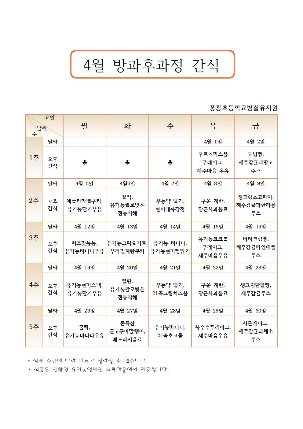 2021.4월 간식표