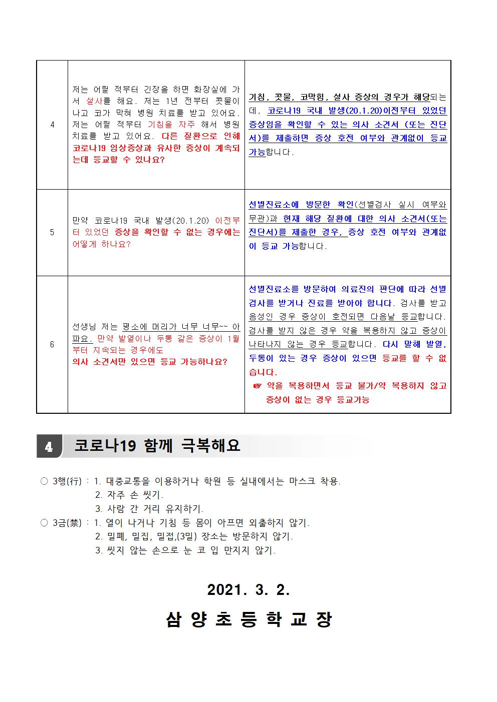 삼양초 코로나19 의심증상 등교관리 기준안내(학부모교육자료)003