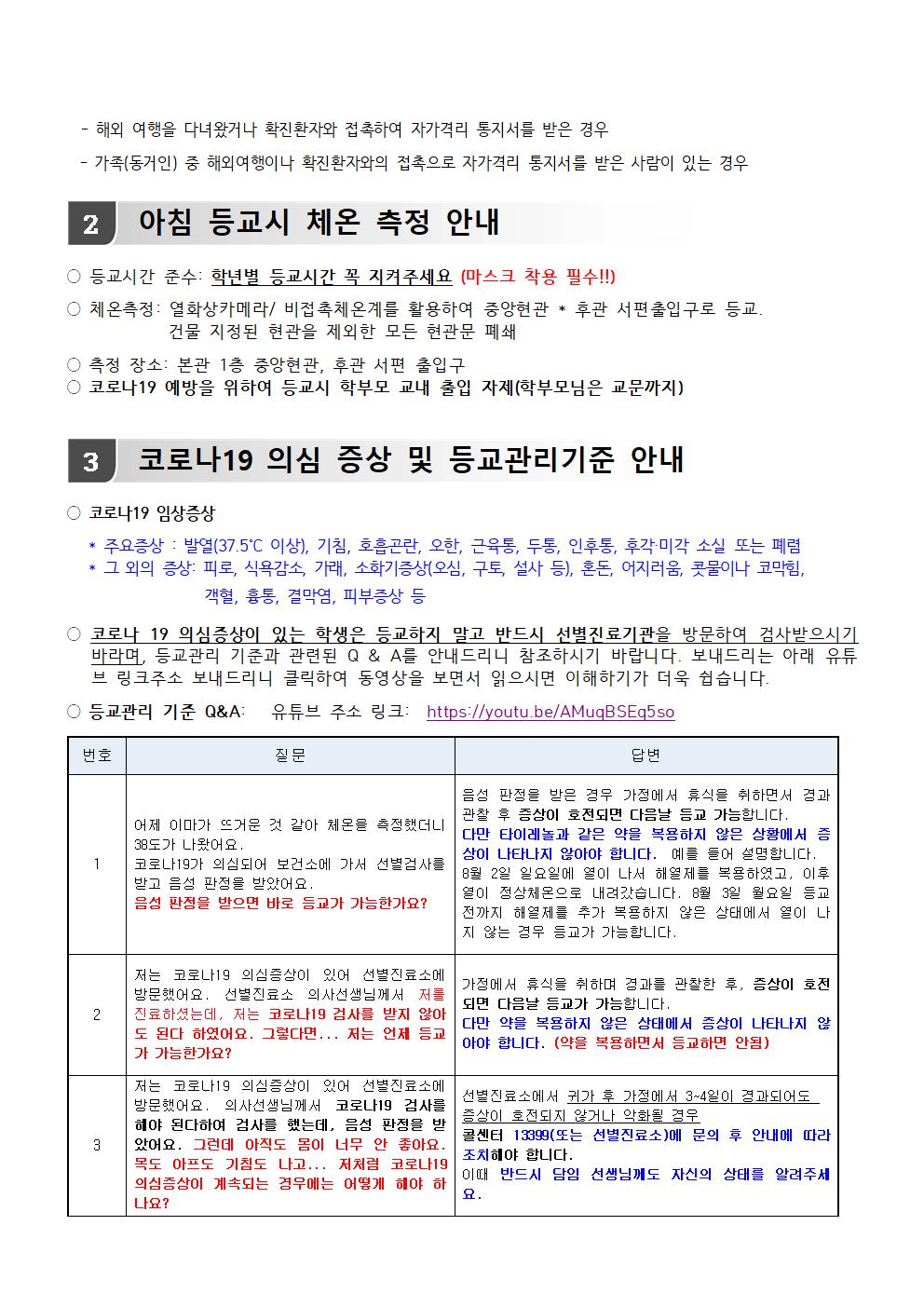 삼양초 코로나19 의심증상 등교관리 기준안내(학부모교육자료)002