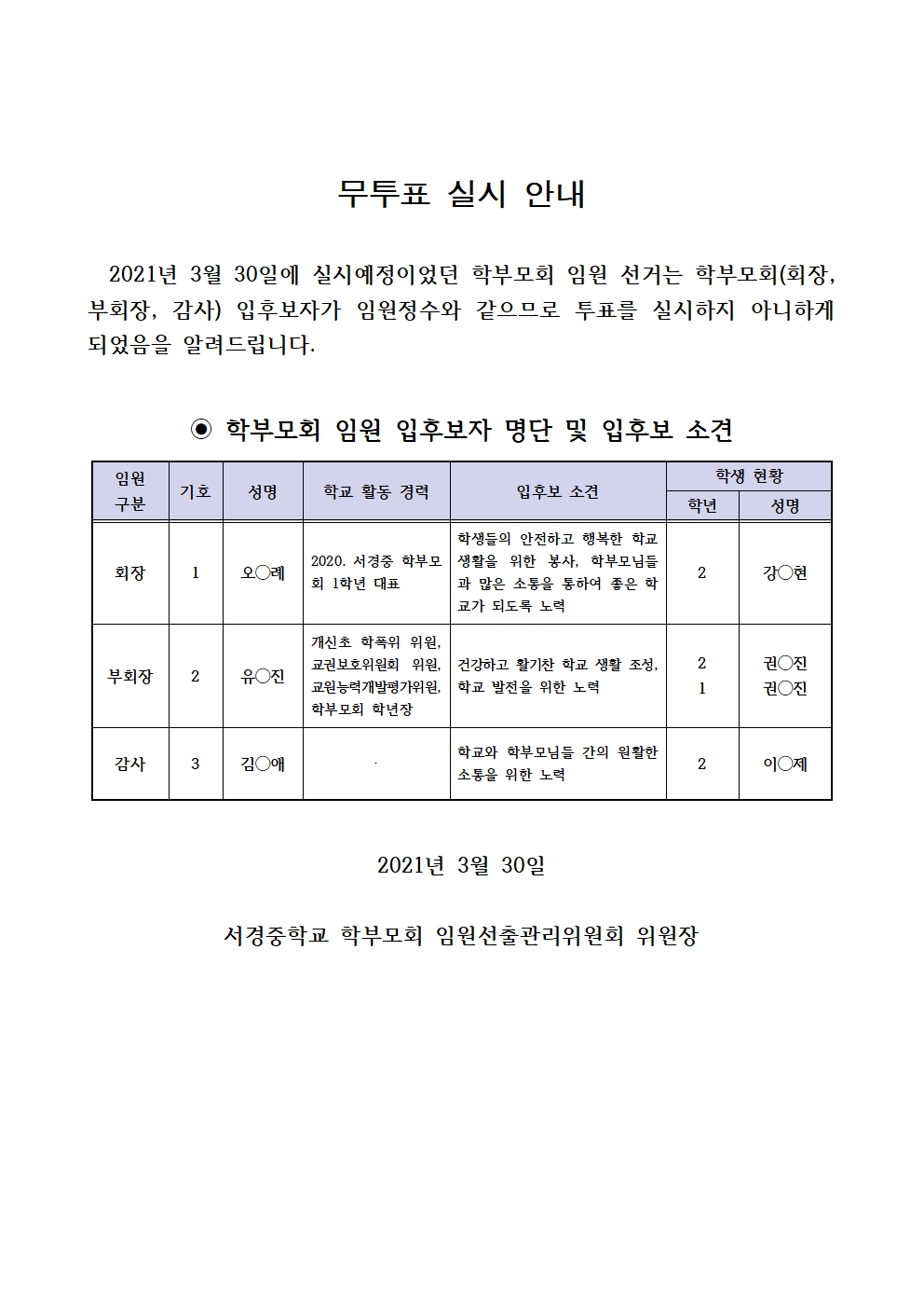 학부모회 임원 무투표 실시 안내001