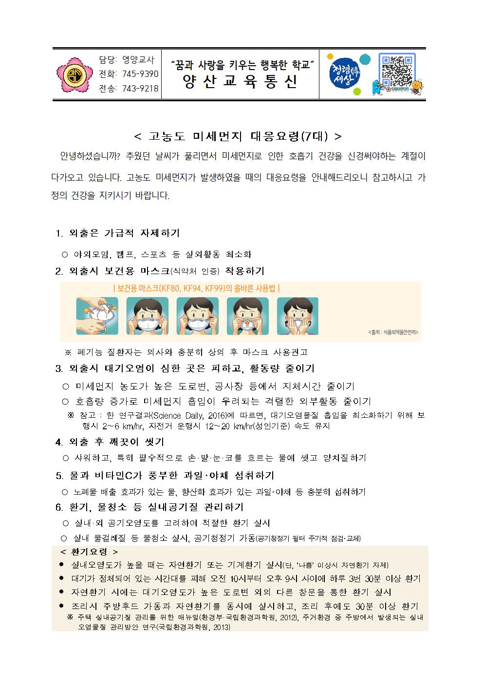 2021. 고농도 미세먼지 대응요령 가정통신문001