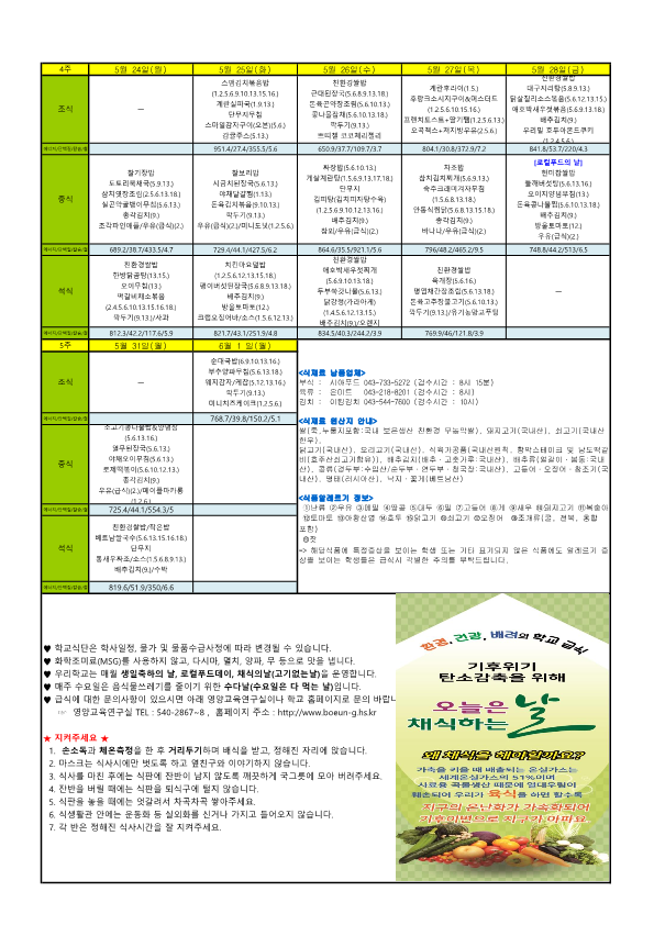 2021년 5월 학교급식 식단표(보은여고)_2