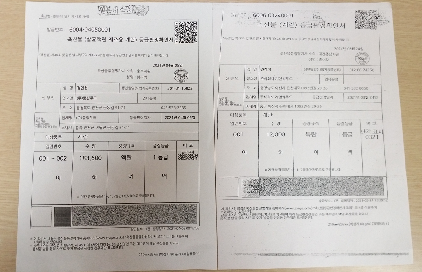 등급판정서