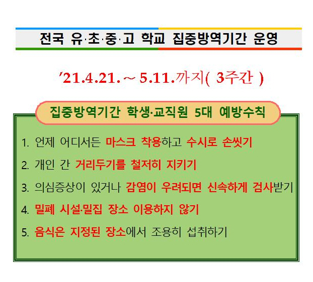 (붙임) 전국 유·초·중·고 학교 집중 방역주간 운영 방안