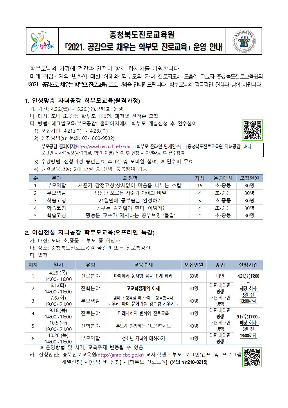 2021. 공감으로 채우는 학부모 진로교육 안내