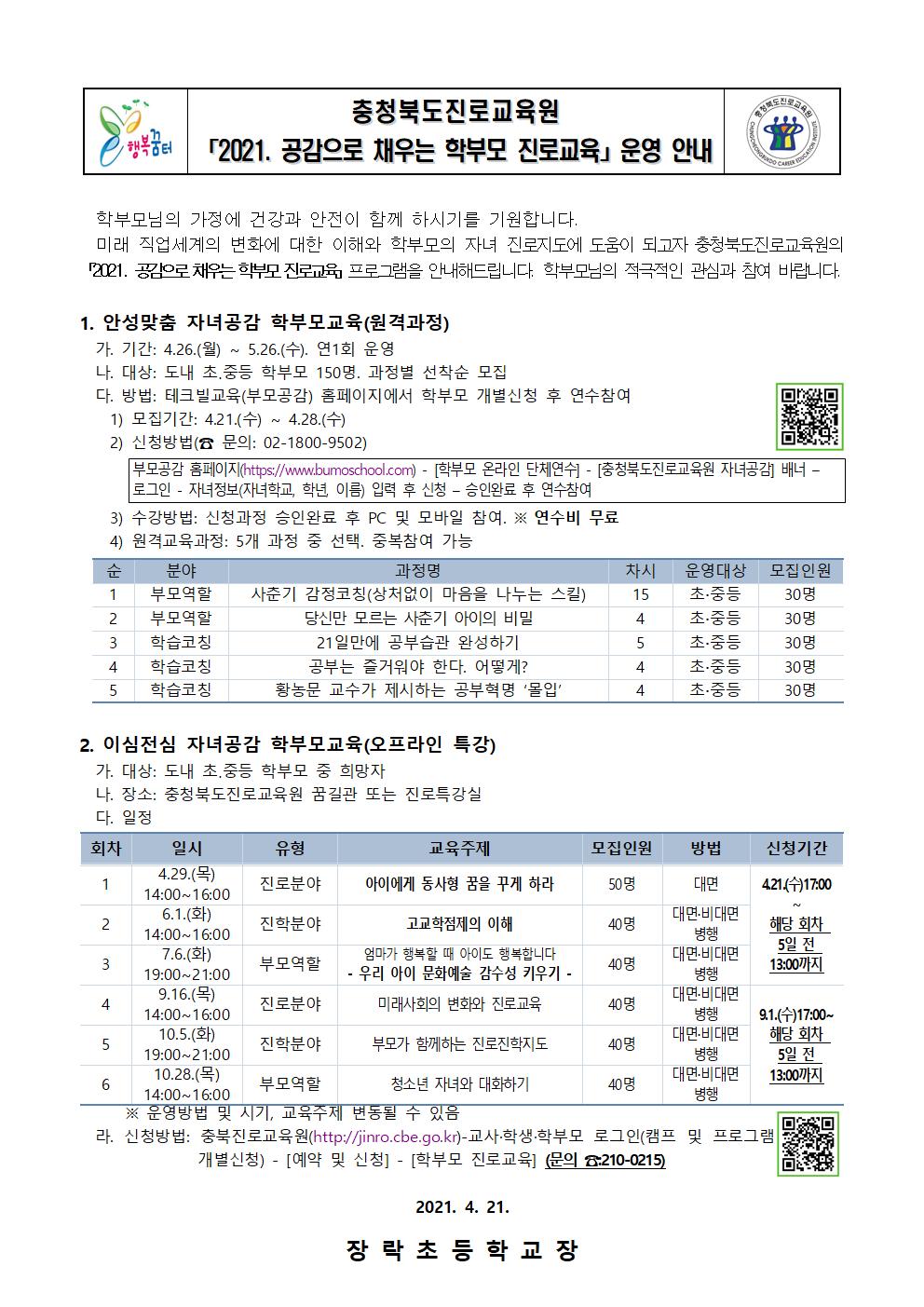 2021. 공감으로 채우는 학부모 진로교육 안내 001