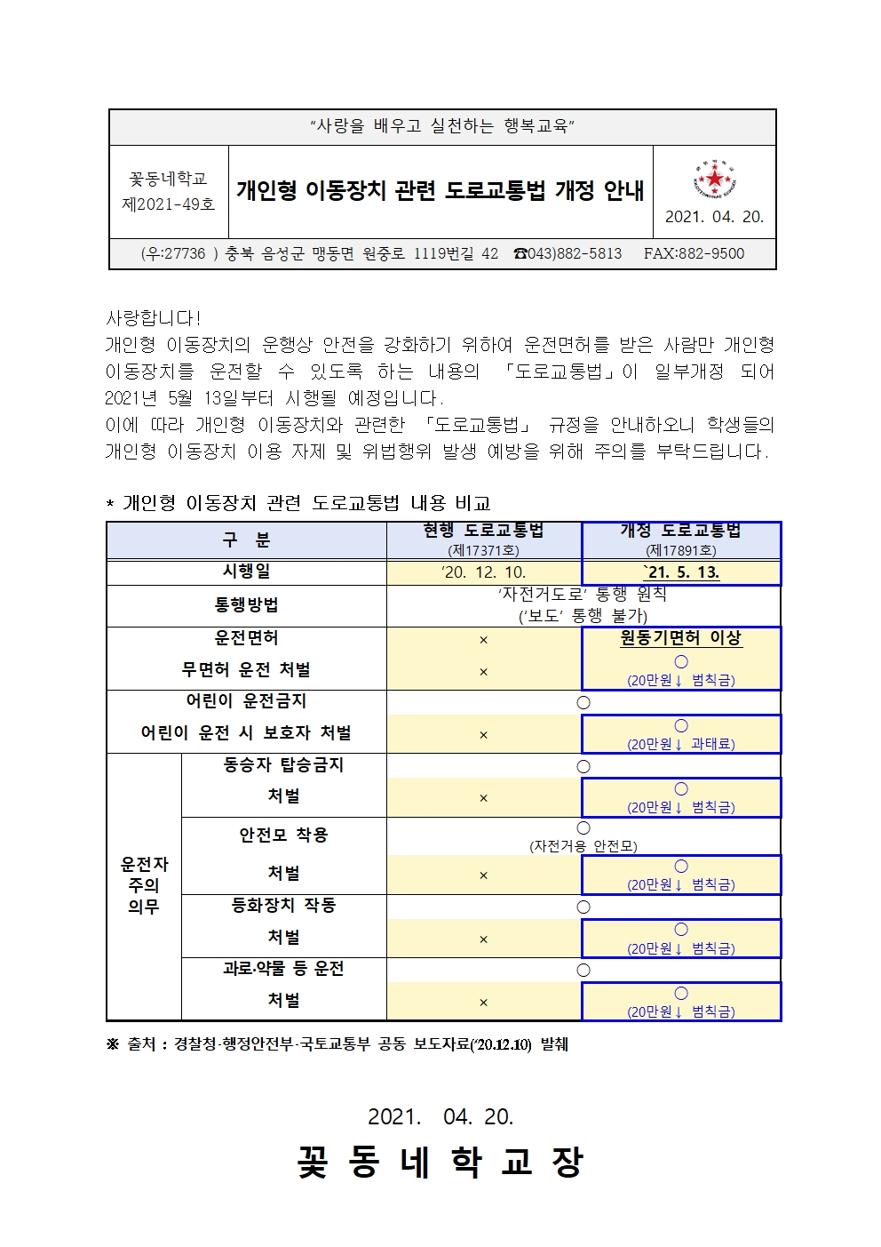 [붙임]개인형 이동장치 관련 도로교통법 개정 안내 가정통신문001