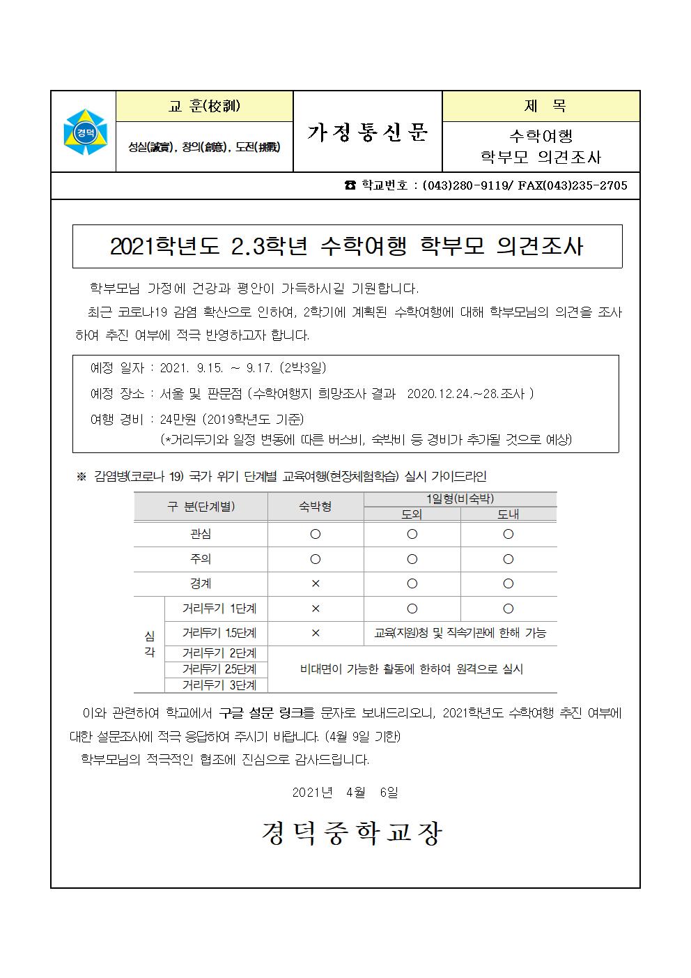 2021학년도 2.3학년 수학여행 학부모 의견조사(가정통신문)(1)001