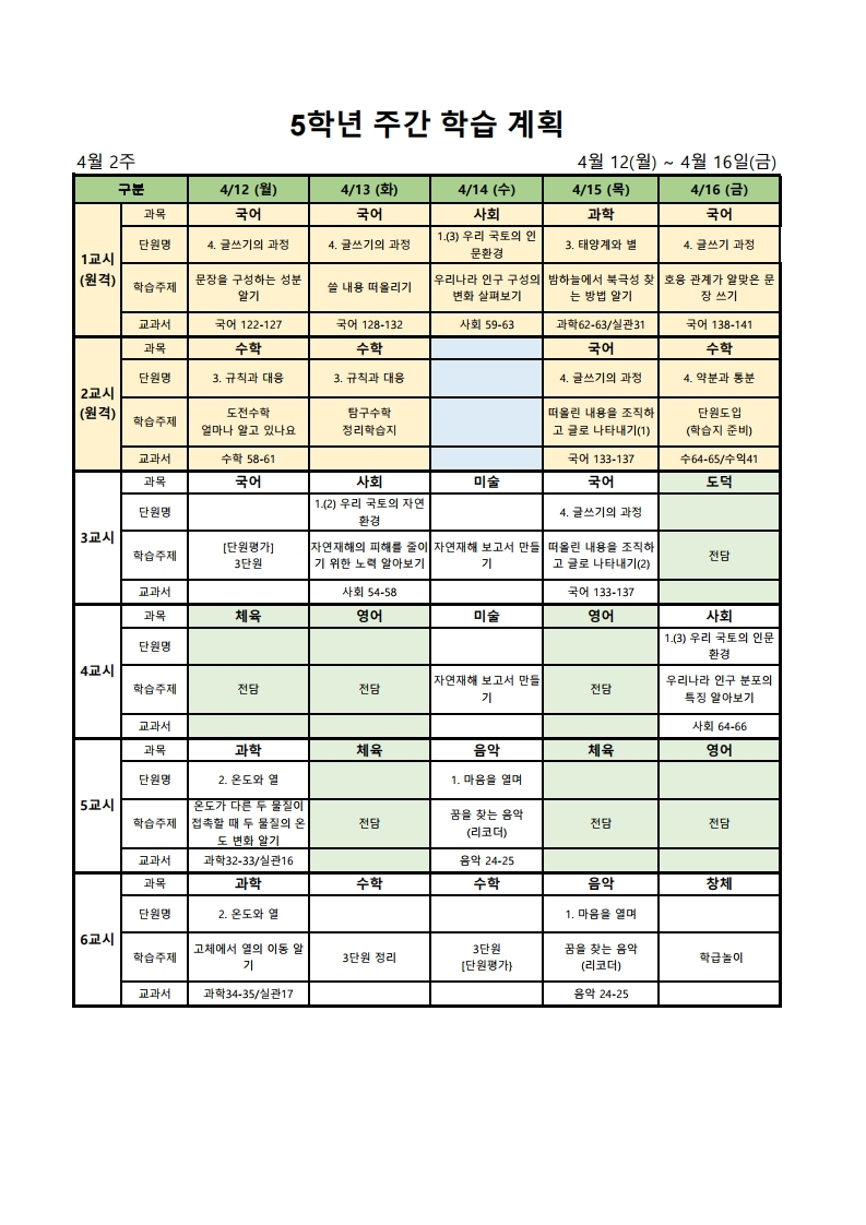 5학년 주간학습안내.xlsx.pdf_page_1